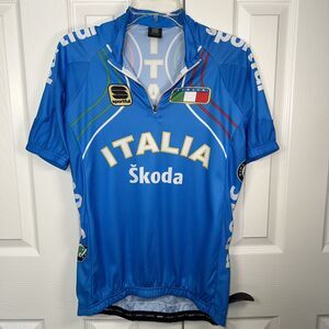 Sportful Italia Skoda Cycling Jersey Blue Short Sleeve Full Zip Racing Mens XL